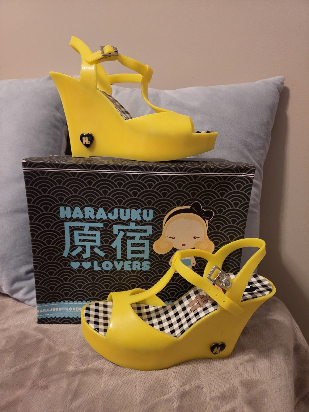 Harajuku Lovers Bright Yellow Platform Wedge Sandals